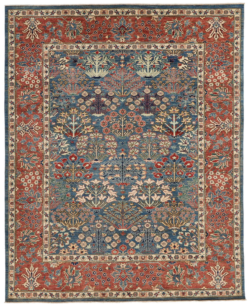 8x10 Blue and Rust Anatolian Traditional Rug