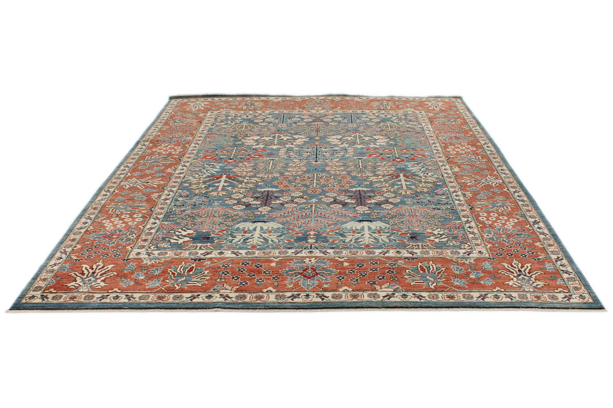 8x10 Blue and Rust Anatolian Traditional Rug