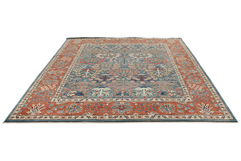 8x10 Blue and Rust Anatolian Traditional Rug