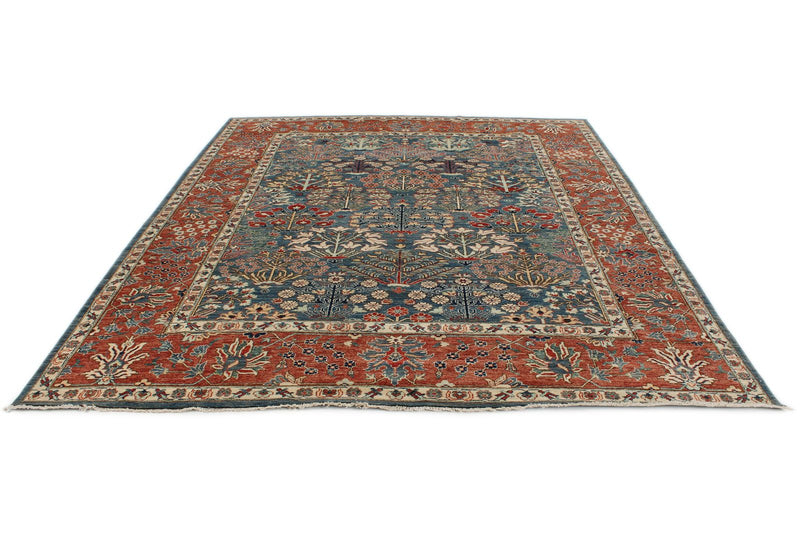 8x10 Blue and Rust Anatolian Traditional Rug