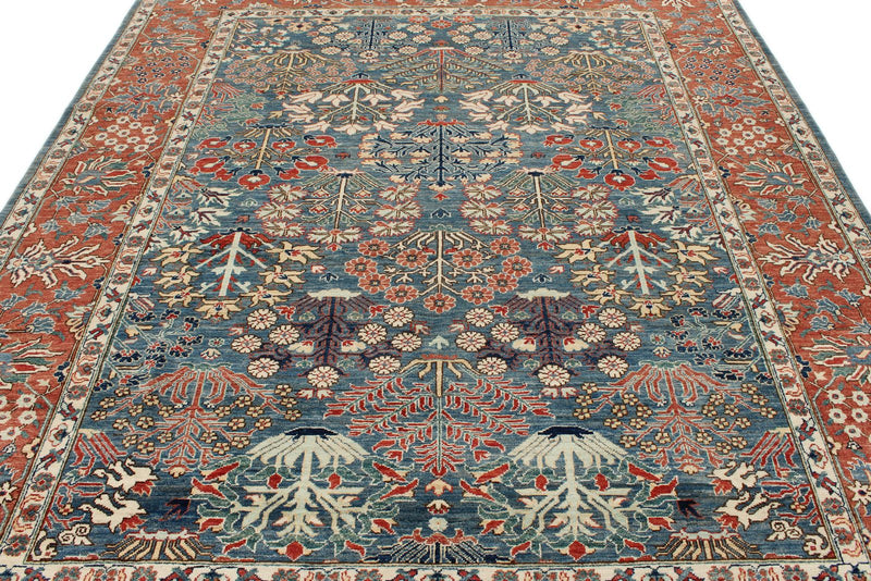 8x10 Blue and Rust Anatolian Traditional Rug