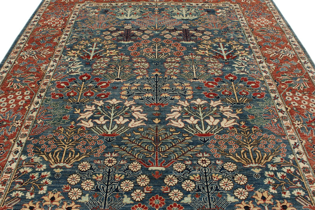 8x10 Blue and Rust Anatolian Traditional Rug