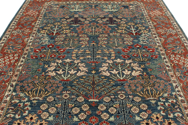 8x10 Blue and Rust Anatolian Traditional Rug