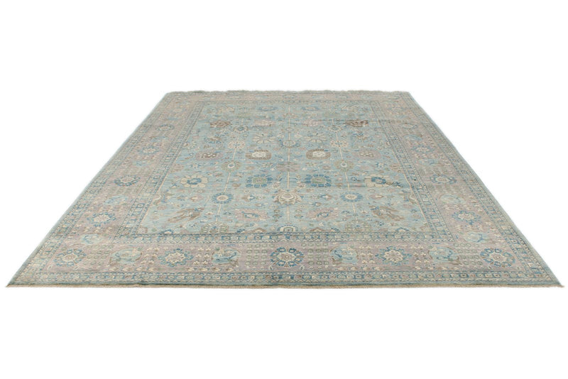 9x12 Light Blue and Light Gray Traditional Rug