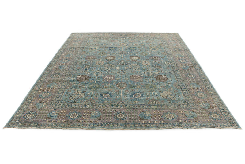 9x12 Light Blue and Light Gray Traditional Rug