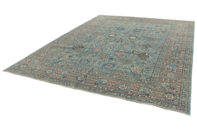 9x12 Light Blue and Light Gray Traditional Rug