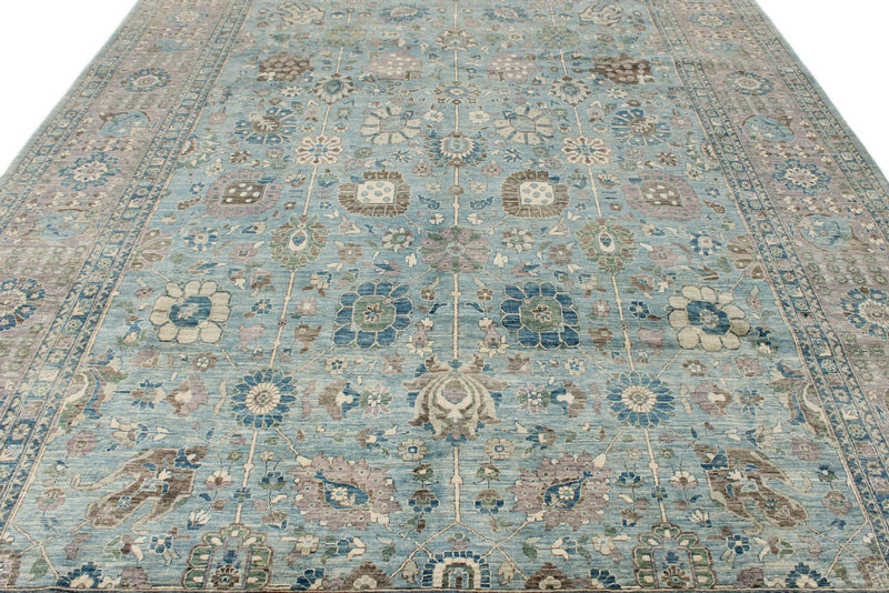 9x12 Light Blue and Light Gray Traditional Rug