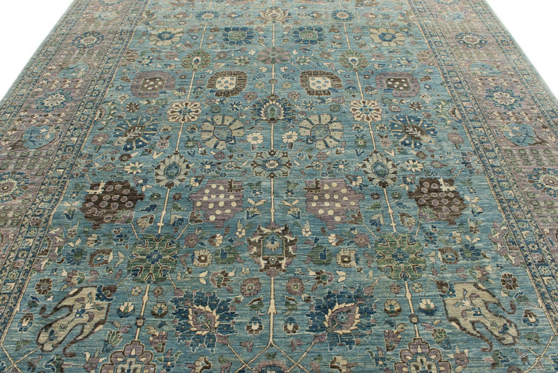 9x12 Light Blue and Light Gray Traditional Rug