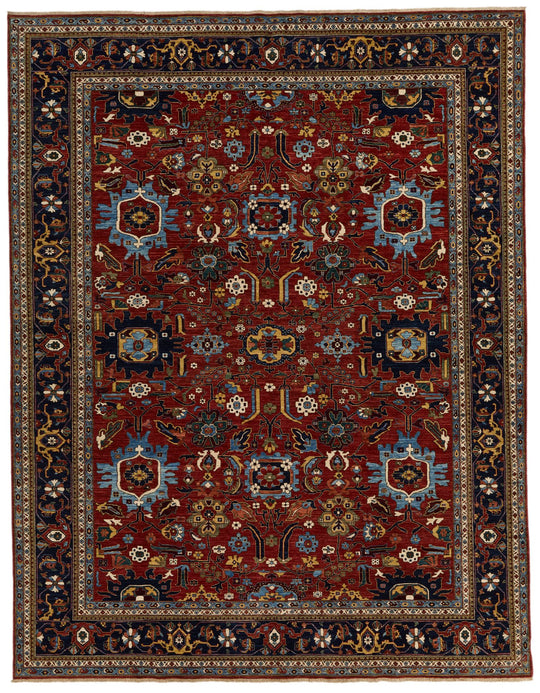 9x12 Burgundy and Navy Traditional Rug