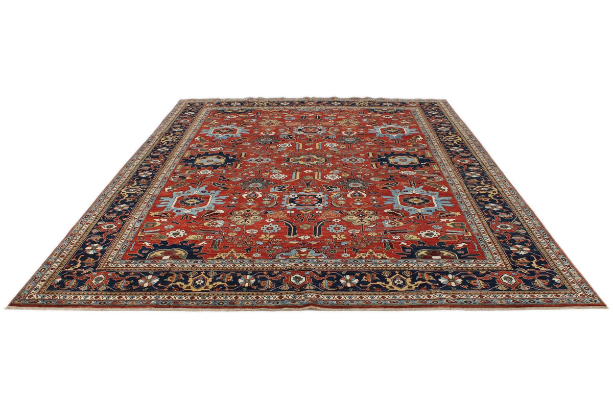 9x12 Burgundy and Navy Traditional Rug