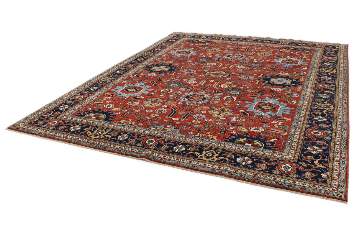 9x12 Burgundy and Navy Traditional Rug
