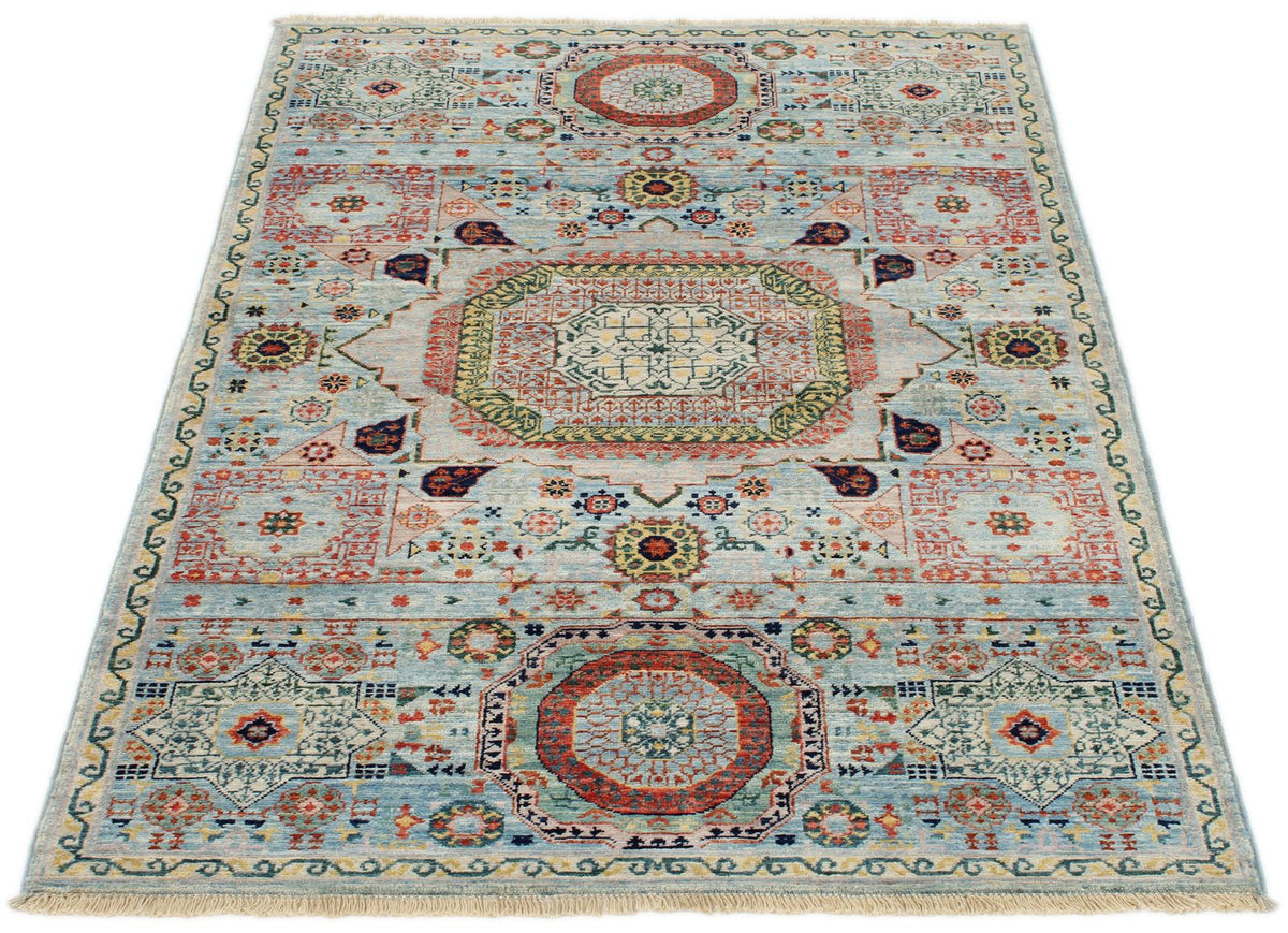 3x5 Blue and Multicolor Traditional Rug