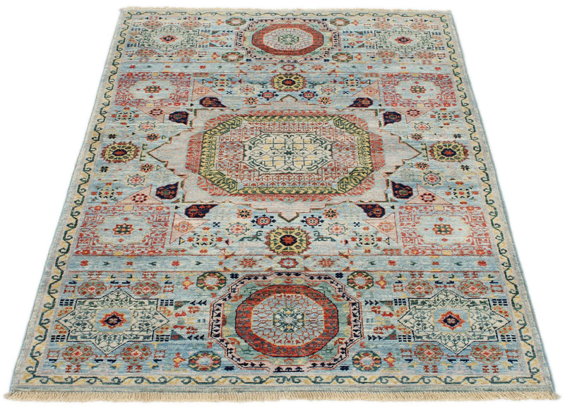 3x5 Blue and Multicolor Traditional Rug