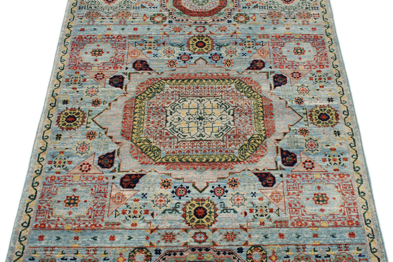 3x5 Blue and Multicolor Traditional Rug