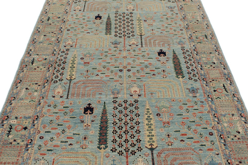 5x8 Blue and Green Traditional Rug