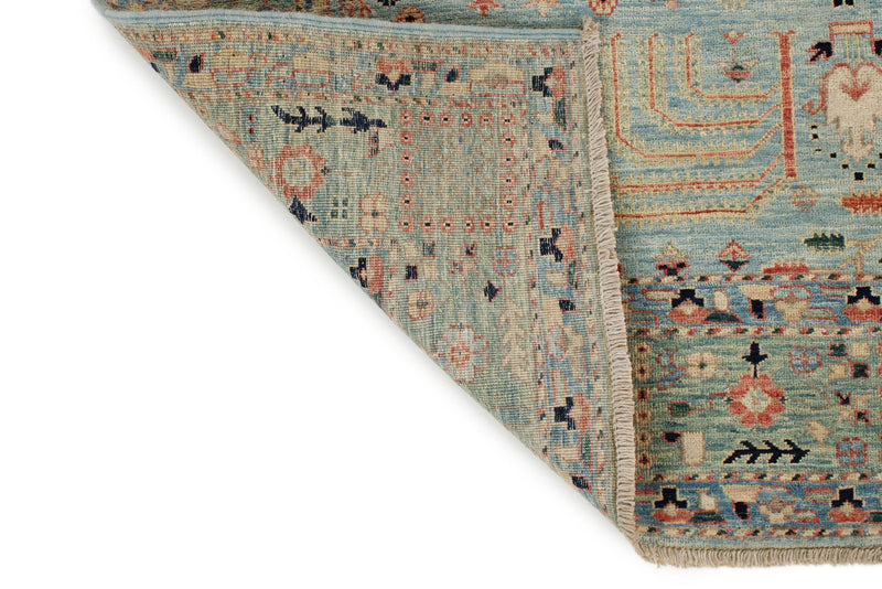 5x8 Blue and Green Traditional Rug