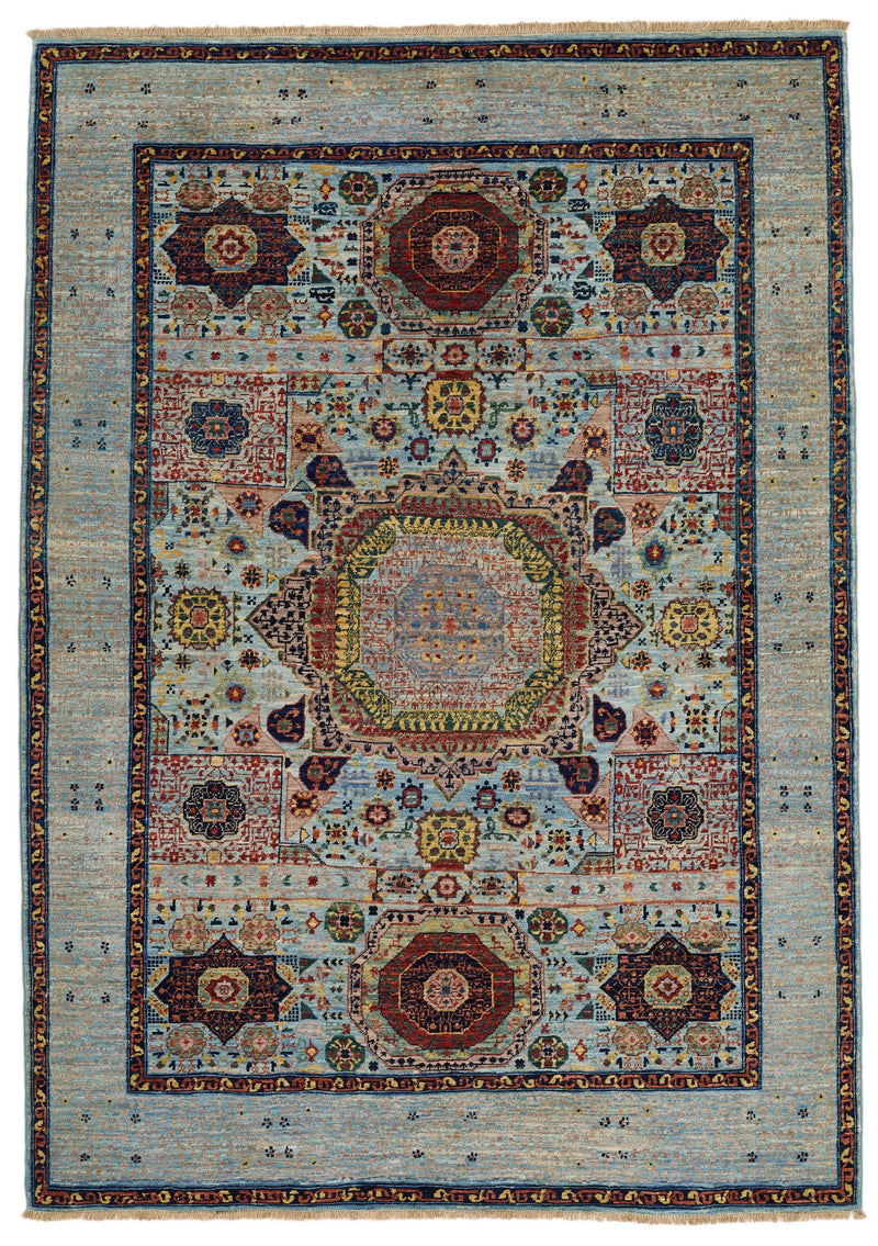 5x7 Blue and Multicolor Traditional Rug