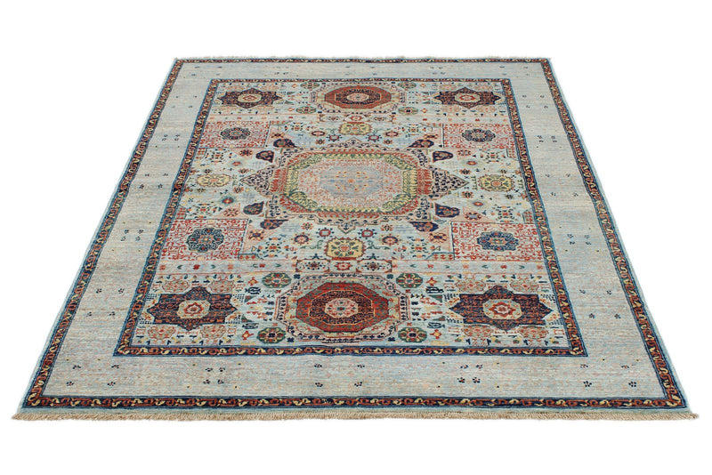 5x7 Blue and Multicolor Traditional Rug