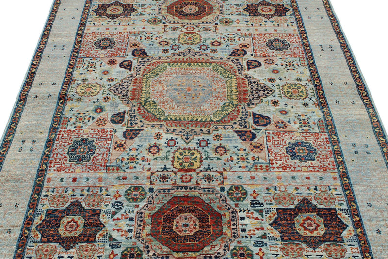 5x7 Blue and Multicolor Traditional Rug