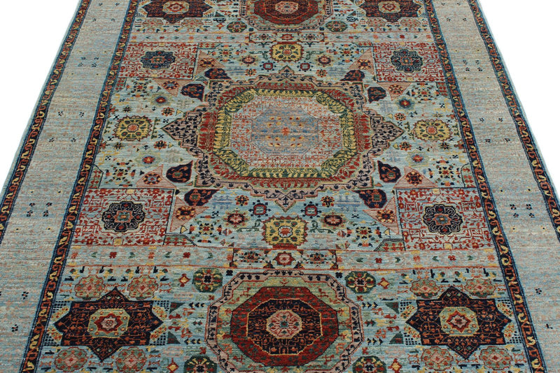 5x7 Blue and Multicolor Traditional Rug