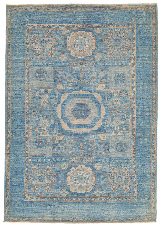 5x7 Blue and Blue Traditional Rug