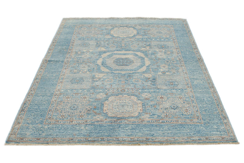 5x7 Blue and Blue Traditional Rug
