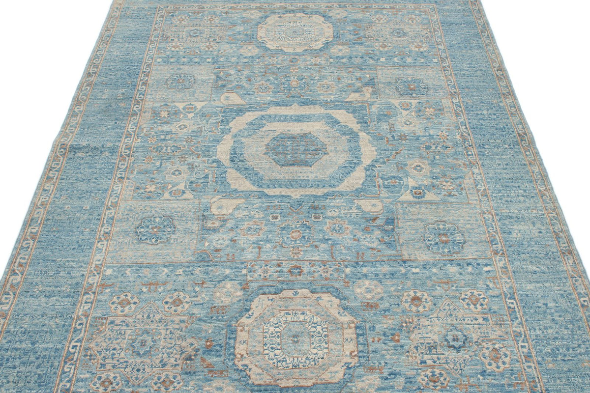 5x7 Blue and Blue Traditional Rug