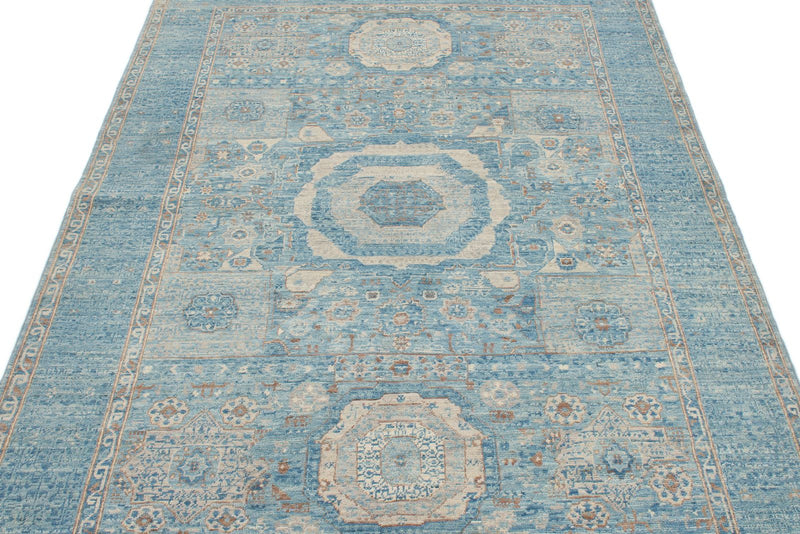 5x7 Blue and Blue Traditional Rug