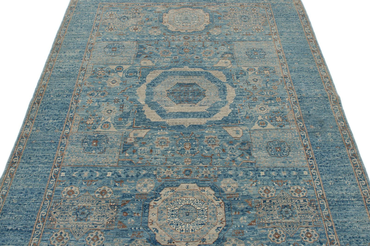 5x7 Blue and Blue Traditional Rug