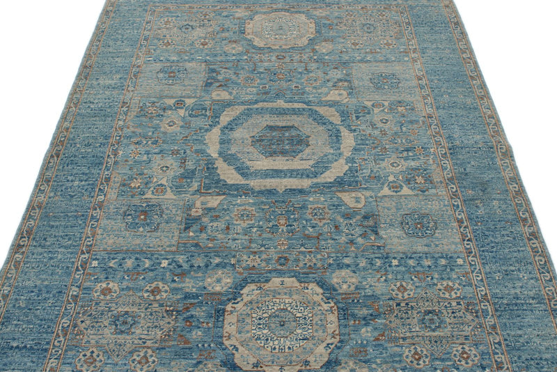5x7 Blue and Blue Traditional Rug