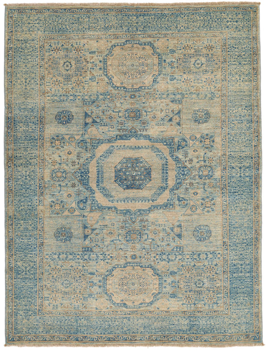 5x7 Beige and Blue Traditional Rug
