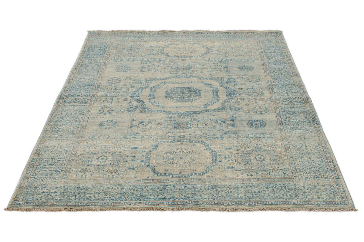 5x7 Beige and Blue Traditional Rug