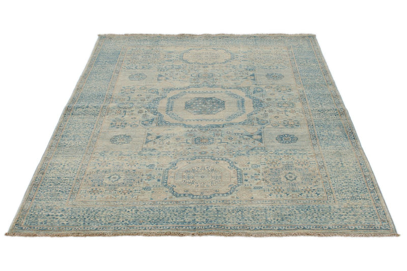 5x7 Beige and Blue Traditional Rug