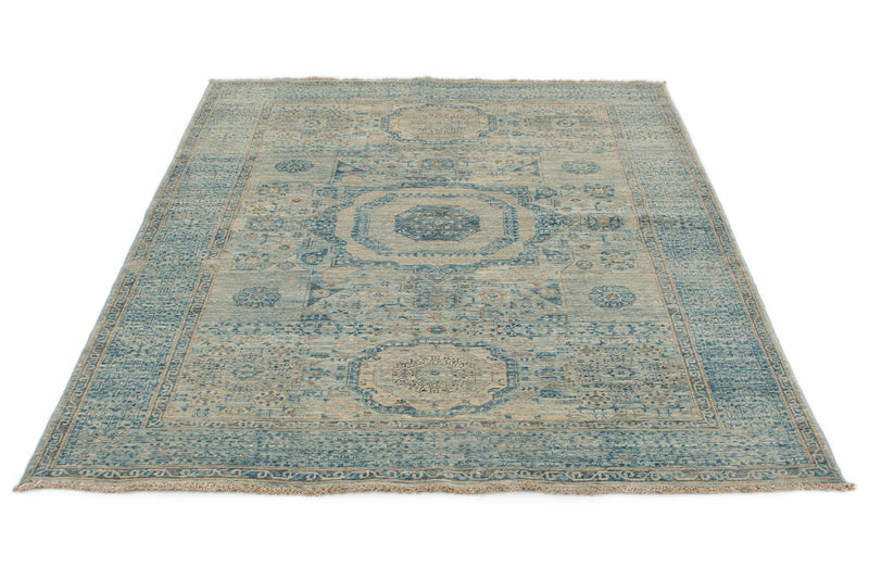 5x7 Beige and Blue Traditional Rug