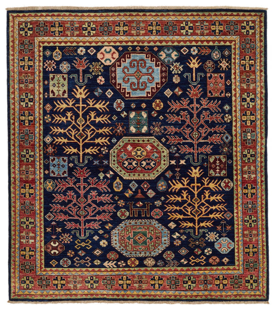 5x5 Navy and Rust Traditional Rug