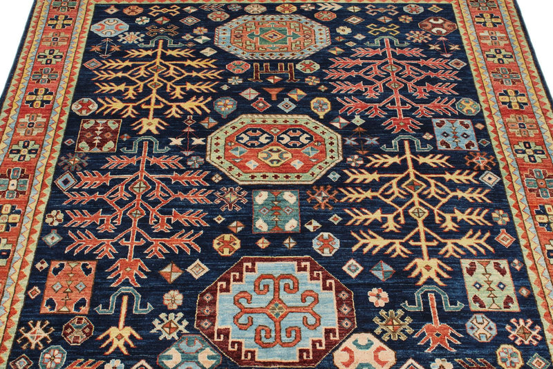 5x5 Navy and Rust Traditional Rug