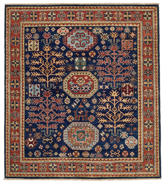 5x5 Navy and Rust Traditional Rug