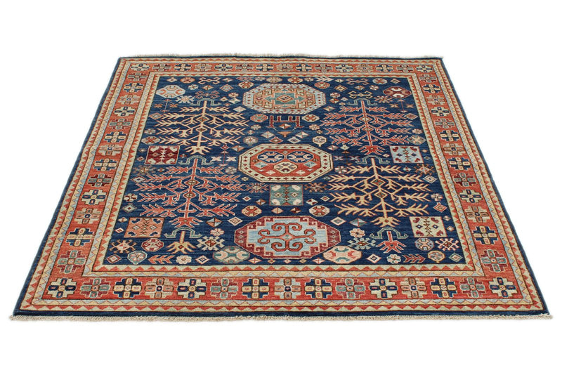 5x5 Navy and Rust Traditional Rug
