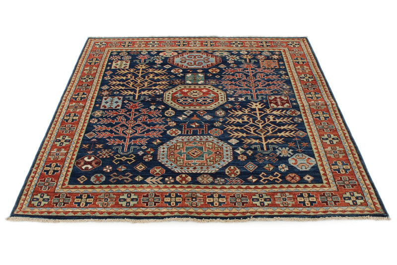 5x5 Navy and Rust Traditional Rug