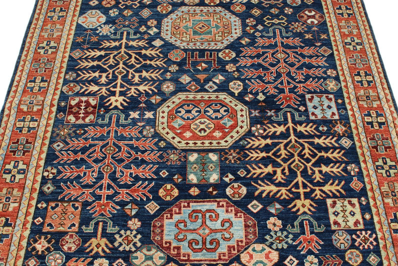 5x5 Navy and Rust Traditional Rug