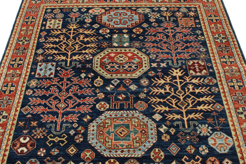 5x5 Navy and Rust Traditional Rug