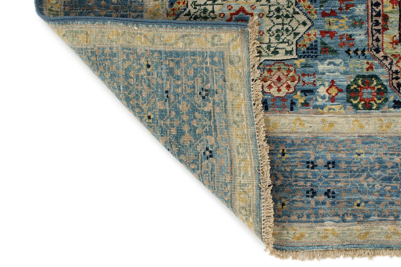 5x6 Light Blue and Multicolor Turkish Tribal Rug
