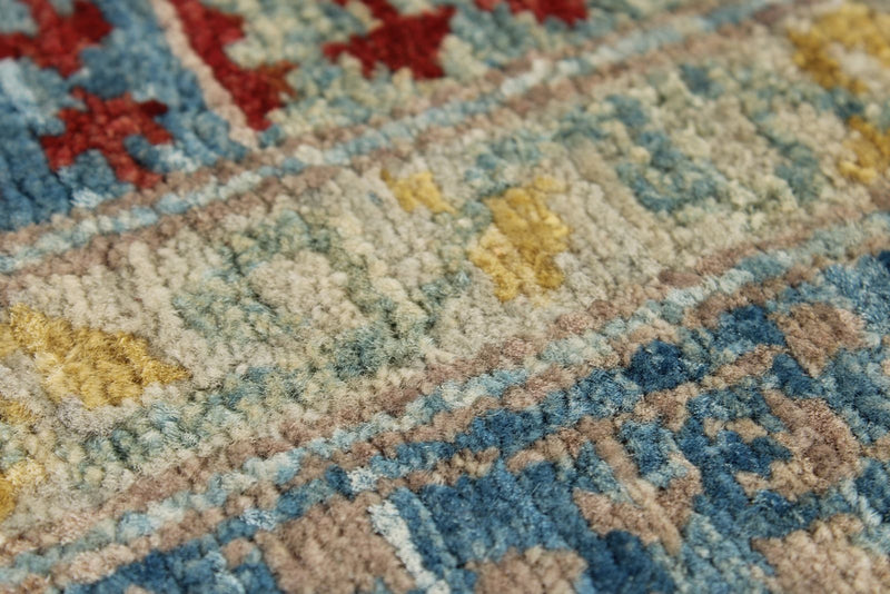 5x6 Light Blue and Multicolor Turkish Tribal Rug