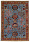 5x7 Blue and Rust Traditional Rug