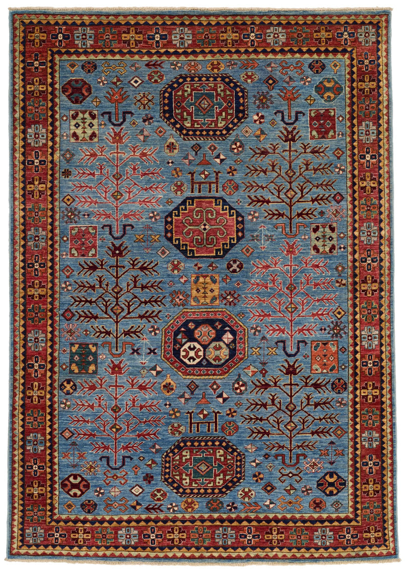5x7 Blue and Rust Traditional Rug