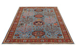 5x7 Blue and Rust Traditional Rug