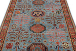 5x7 Blue and Rust Traditional Rug