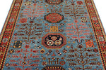 5x7 Blue and Rust Traditional Rug