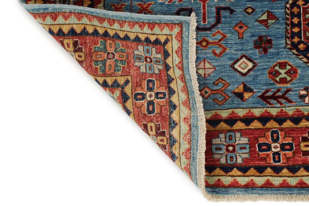 5x7 Blue and Rust Traditional Rug