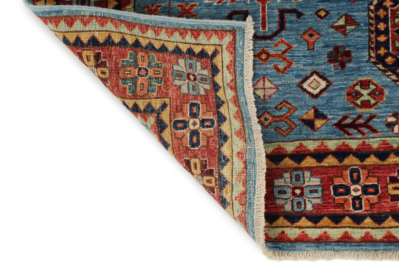 5x7 Blue and Rust Traditional Rug